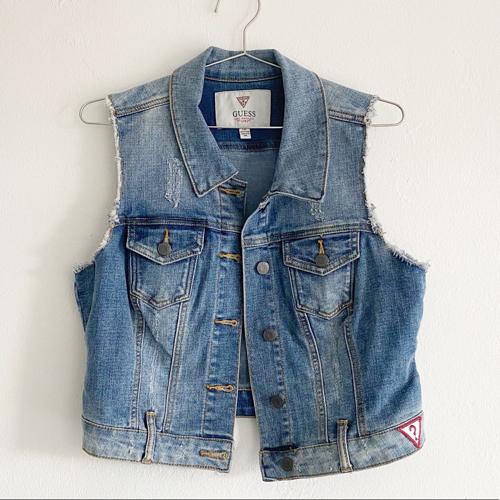 Guess Blue Sleeveless Denim Jean Vest Jacket